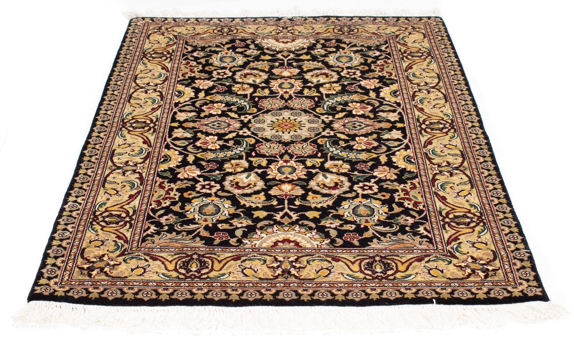Pakistan Agra Black Floral Rug <br> 2'7 x 4'2