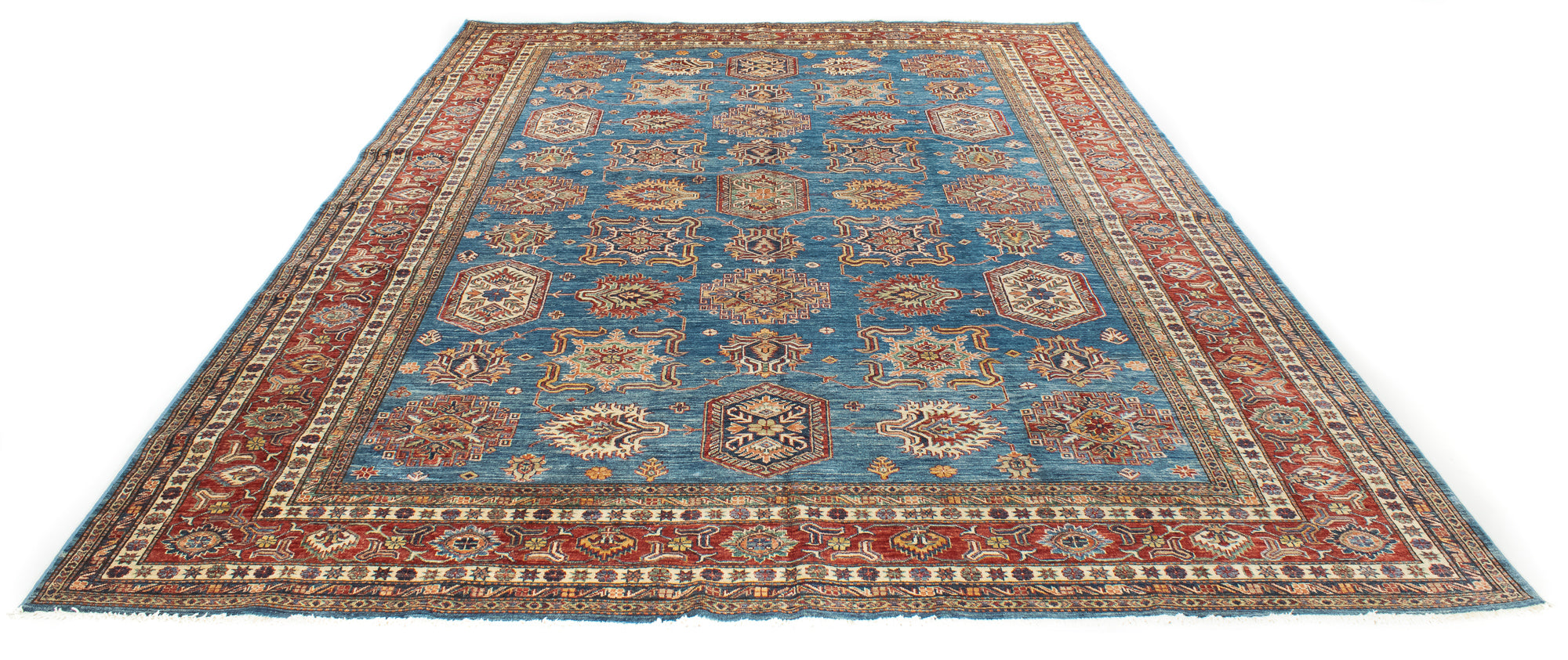 New Handwoven Geometric Pak Kazak Rug <br> 9'0 x 13'0