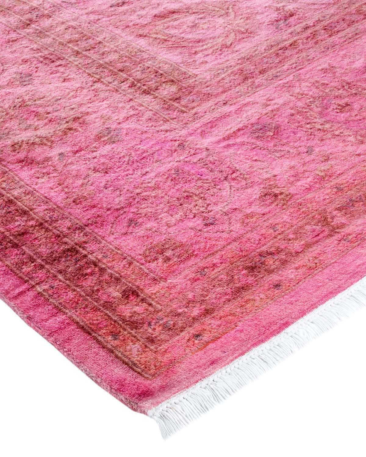Modern Overdyed Pink Wool Area Rug <br> 8'2 x 10'3