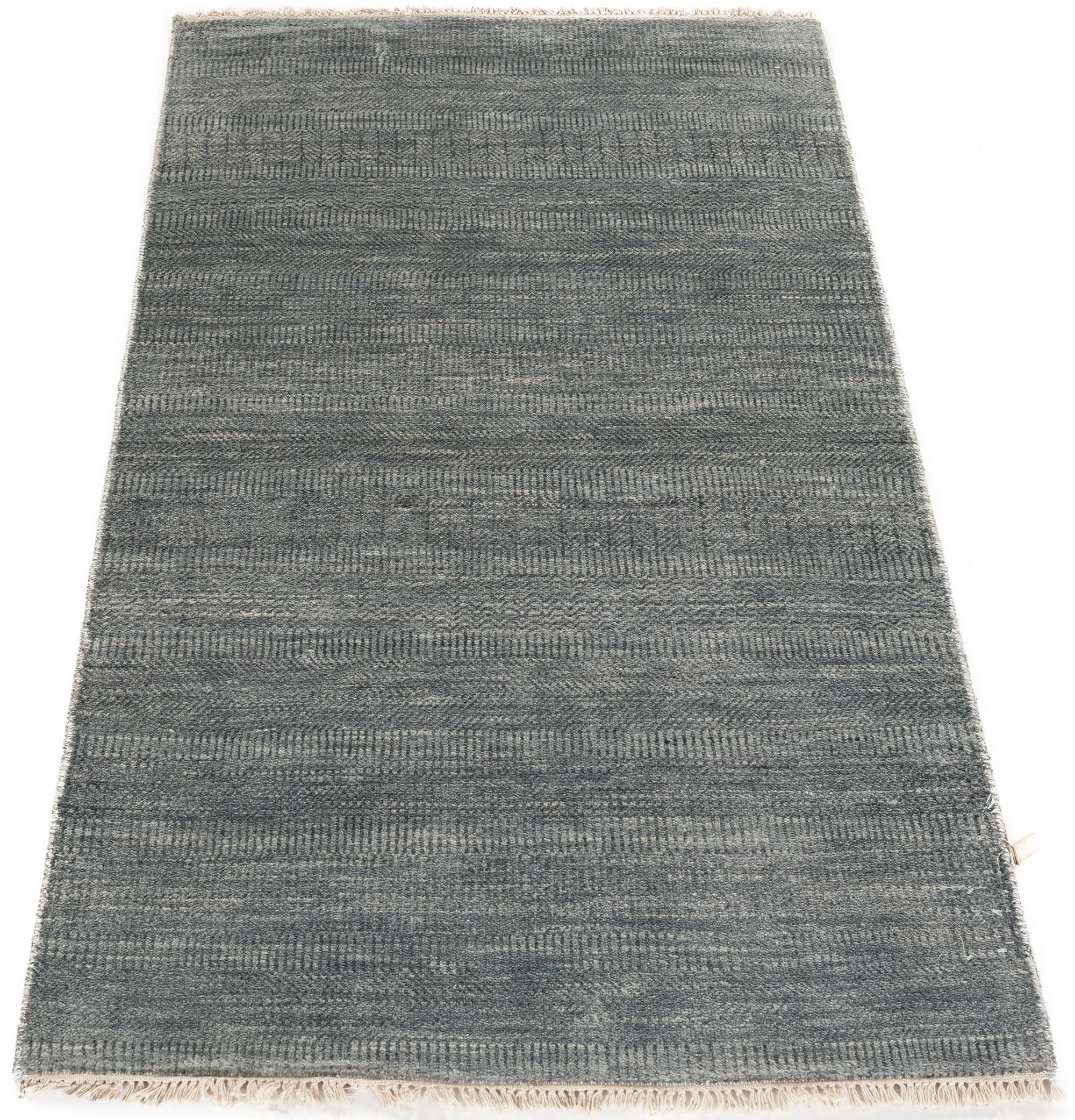 New Blue and Ivory Wool Hand-knotted Area Rug <br> 3'0 x 5'6