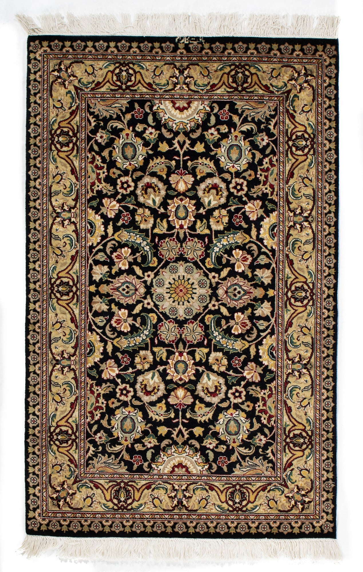 Pakistan Agra Black Floral Rug <br> 2'7 x 4'2