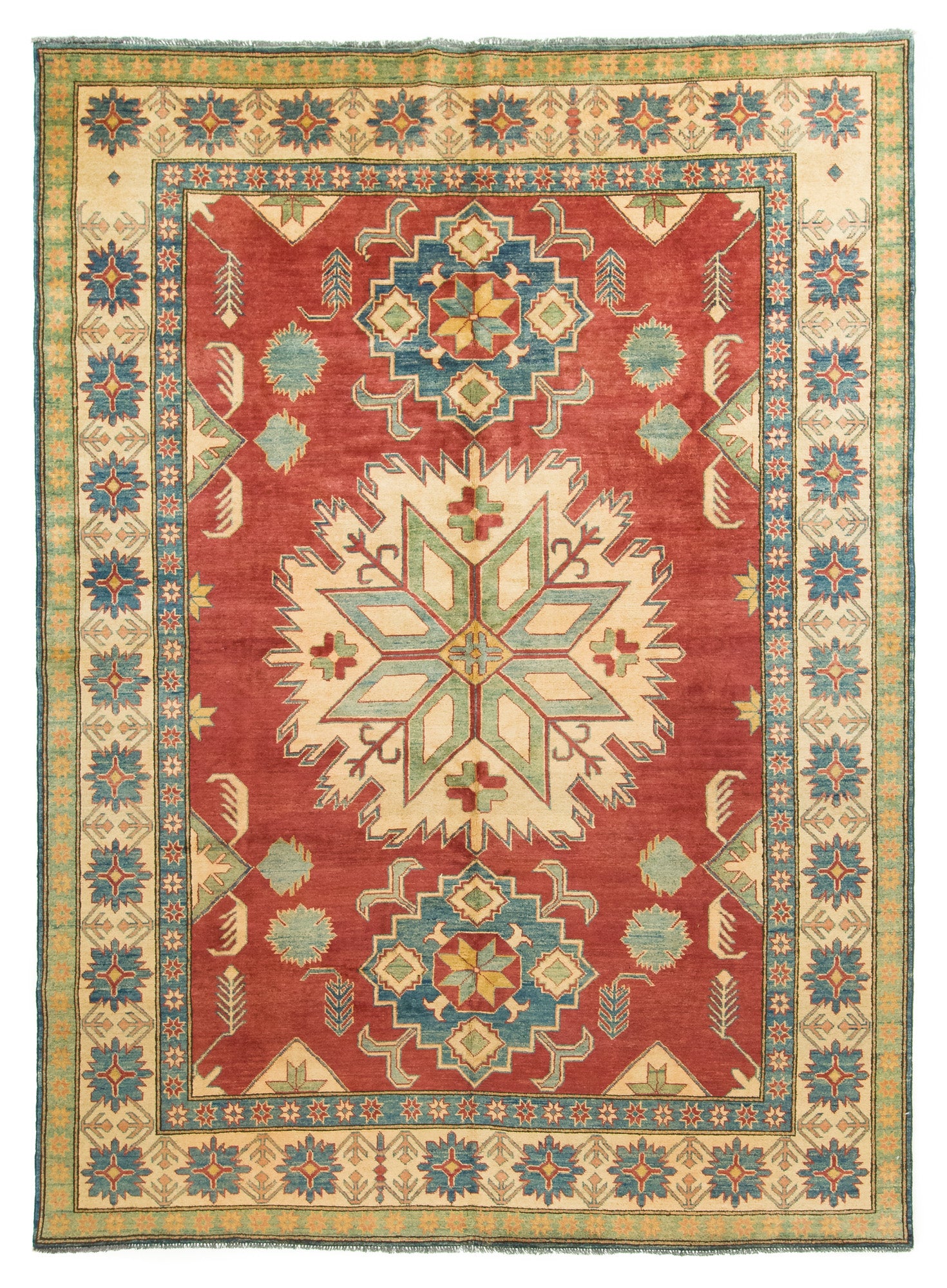 New Pak Kazak Tribal Rug <br> 7'5 x 10'0
