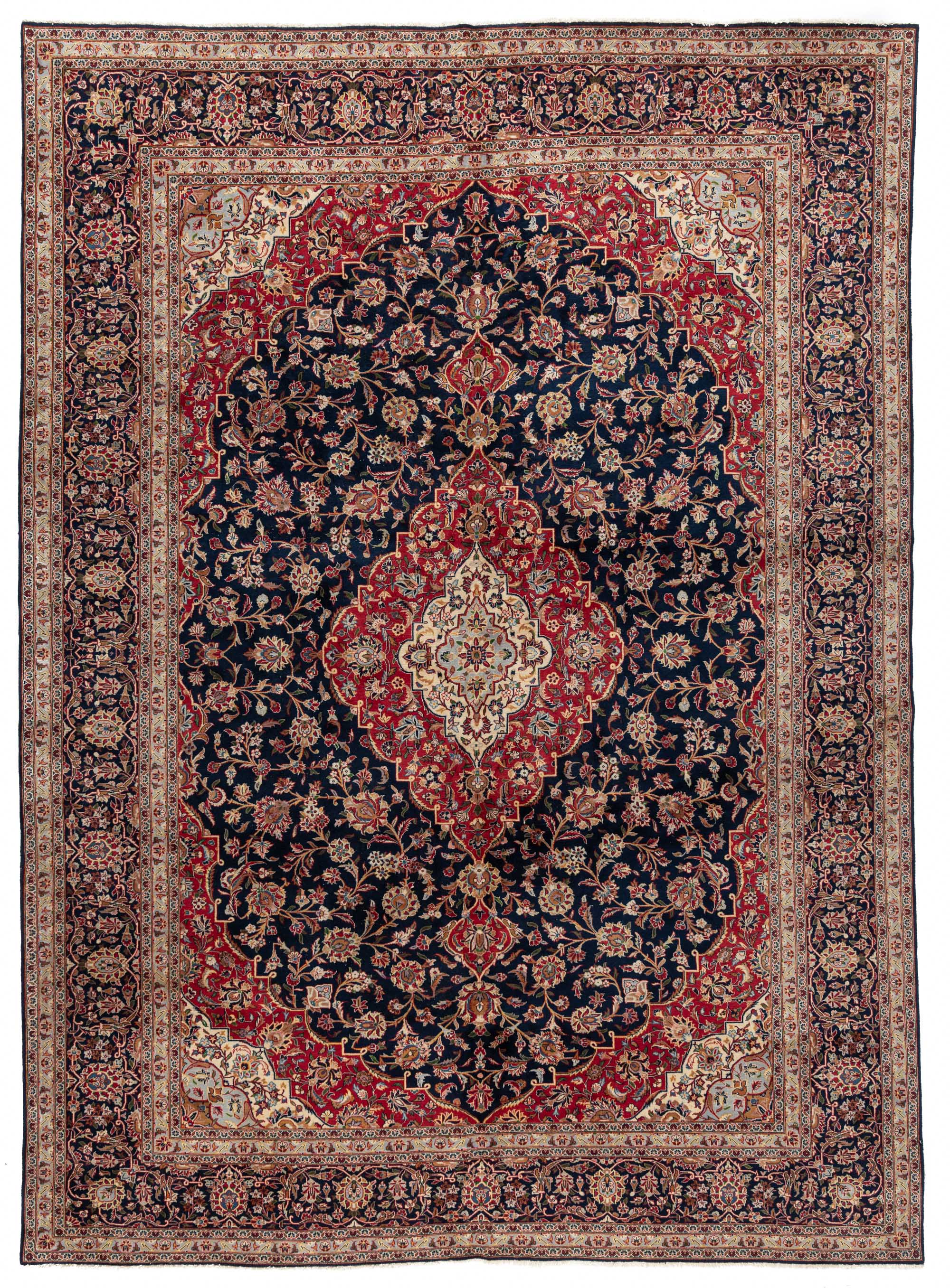 Semi-Antique Kashan Floral Rug <br> 8'7 x 11'10