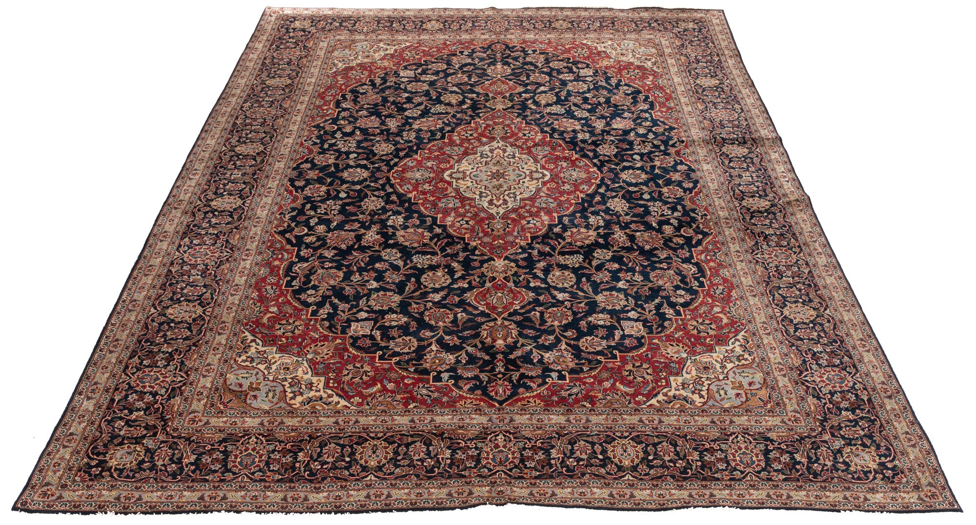 Semi-Antique Kashan Floral Rug <br> 8'7 x 11'10